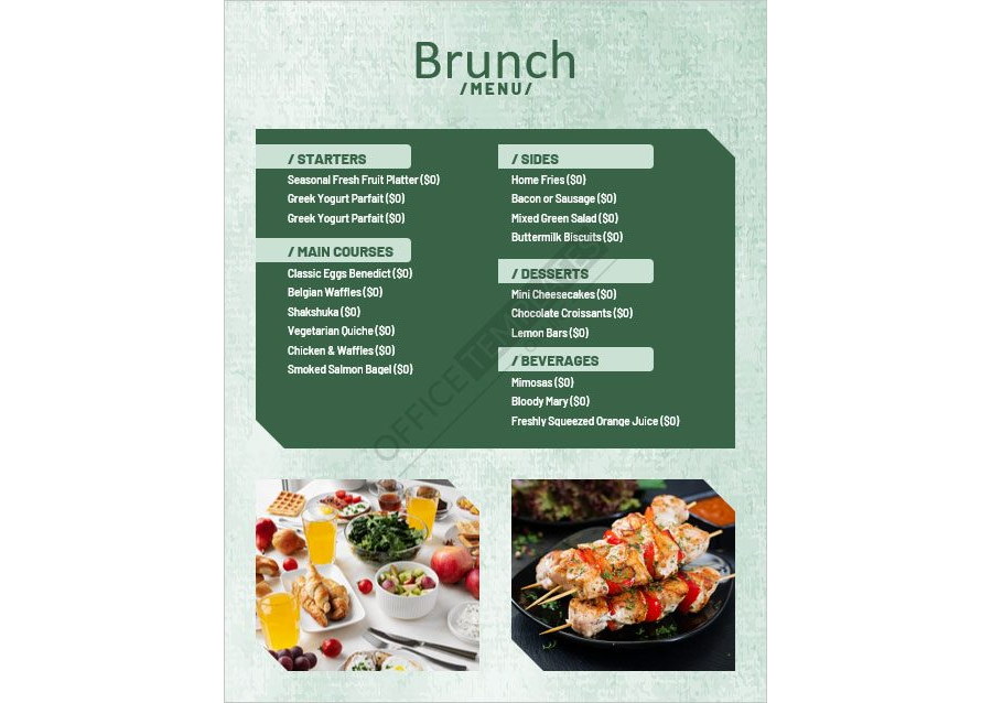 Restaurant Brunch Menu Template