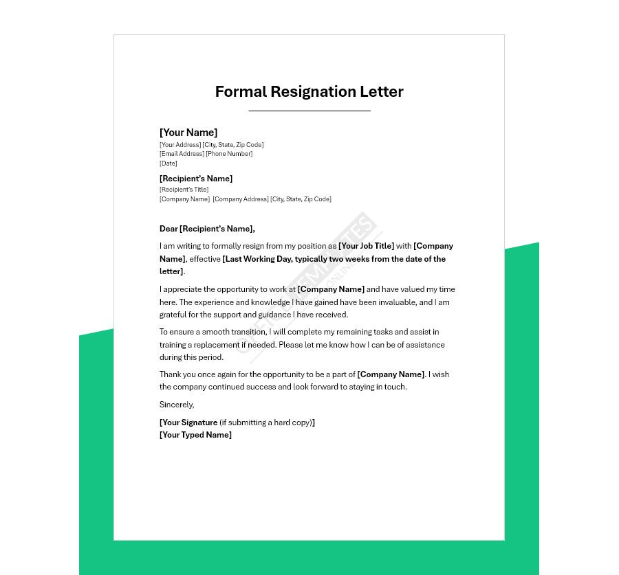 Formal Resignation Letter Template