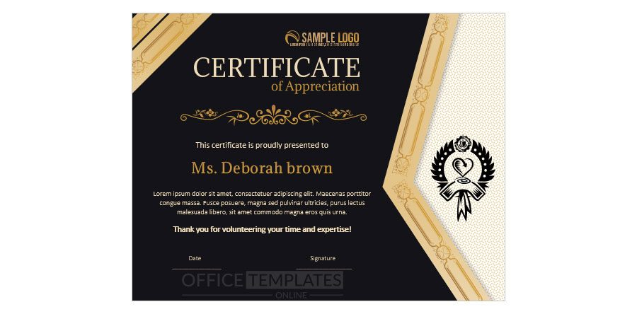Download Awesome Certificate of Appreciation for Volunteer for MS Word