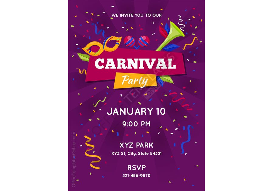 Carnival Party Invitation Format for MS Word