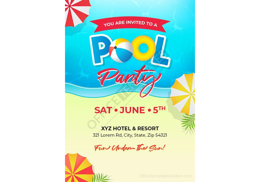 Pool Party Invitation Design in MS Word