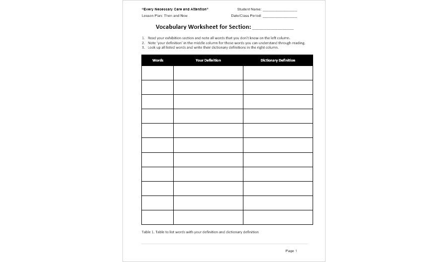 Vocabulary Worksheet Template for MS Word