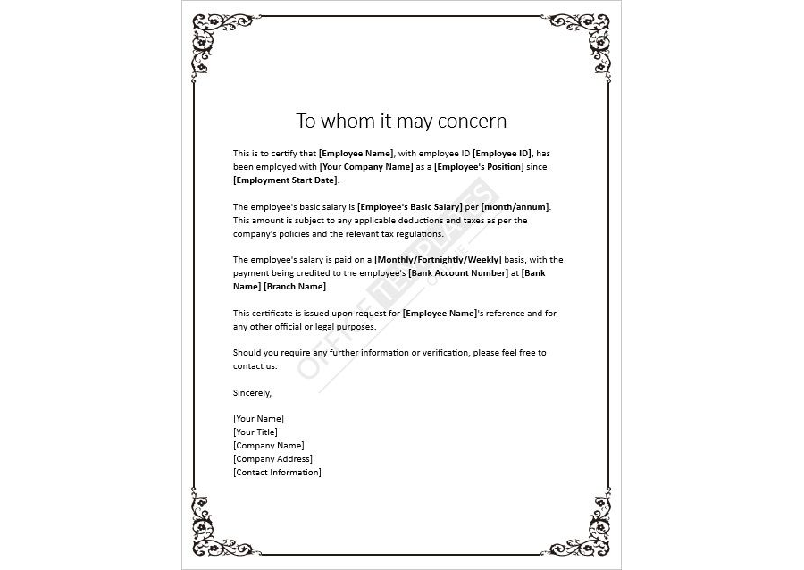 Basic Salary Certificate Template