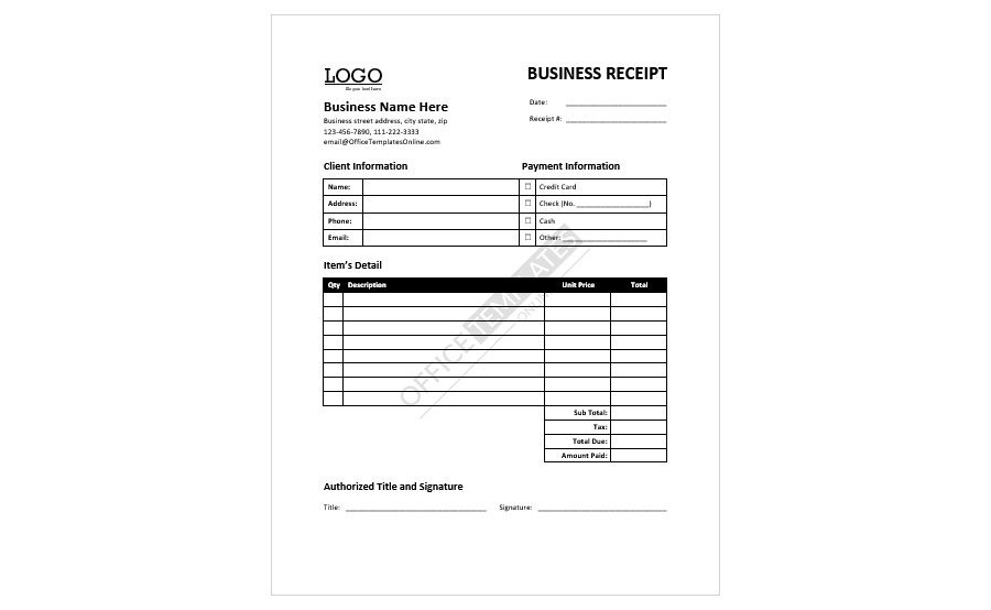 Download Business Receipt Format for MS Word