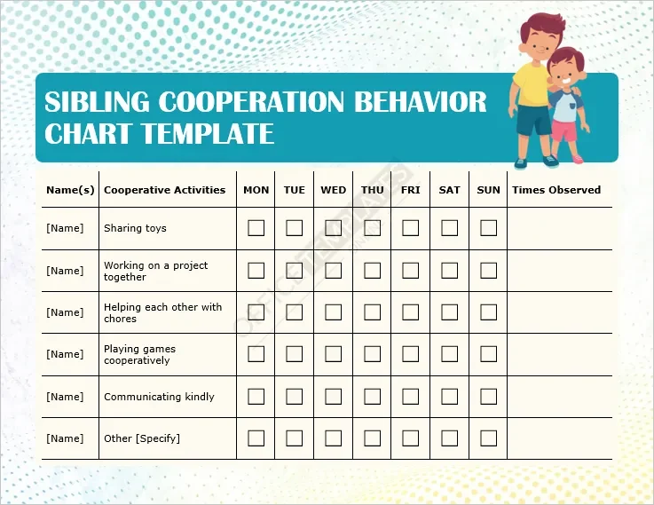 Sibling Cooperation Behavior Chart Template