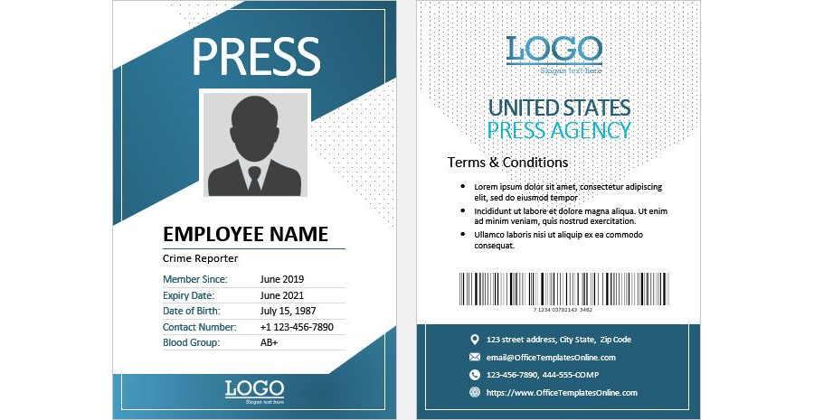Download Press Reporter ID Card Template