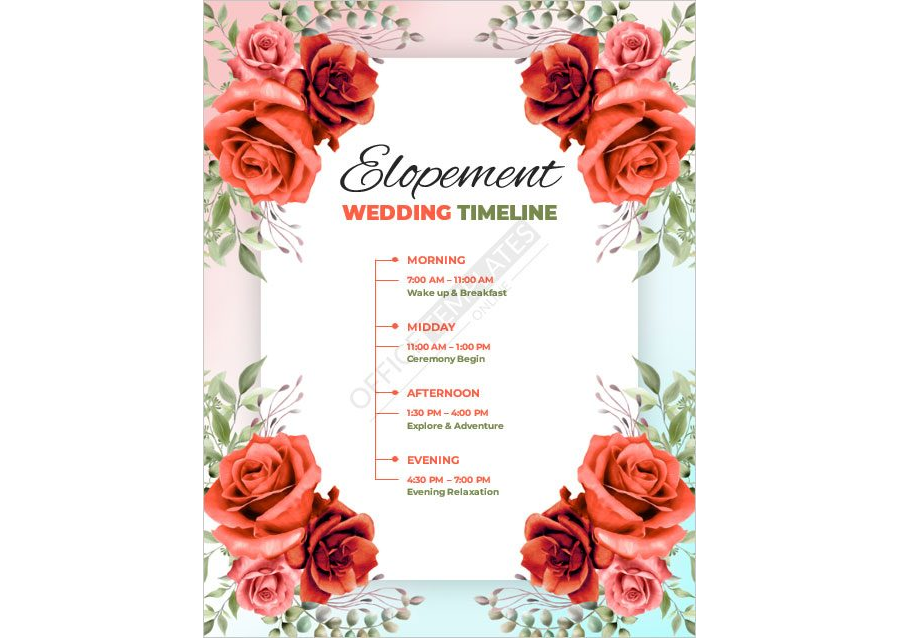 Elopement Wedding Timeline Template