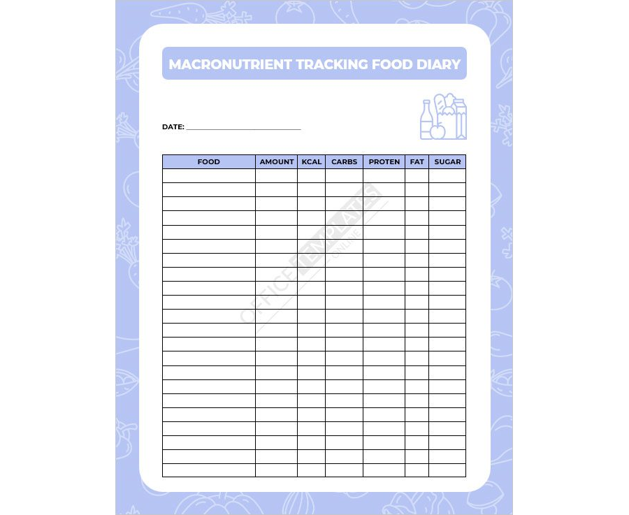Macronutrient Tracking Food Diary Template