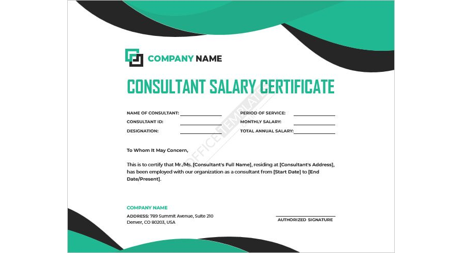 Consultant Salary Certificate Template
