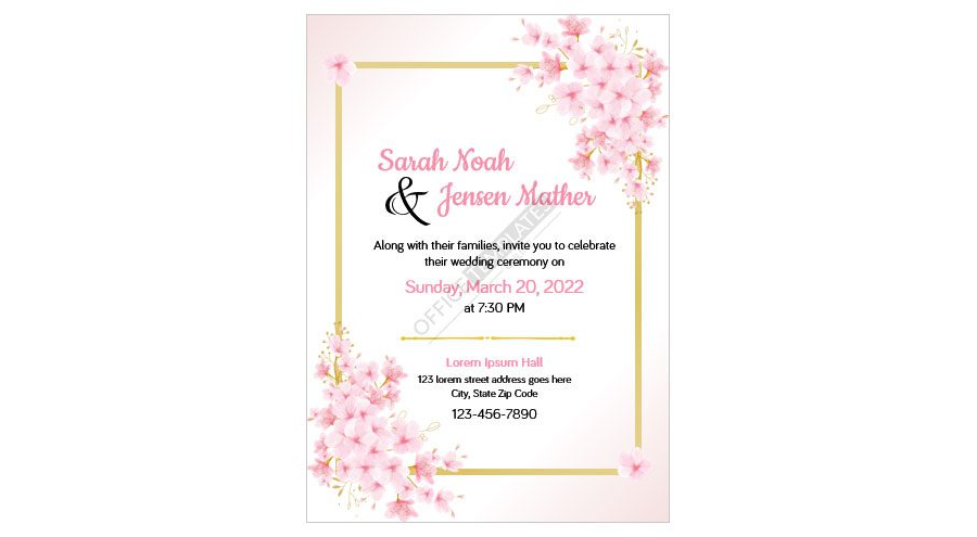 Download Beautiful Wedding Invitation Template with Pink Floral Corners for MS Word