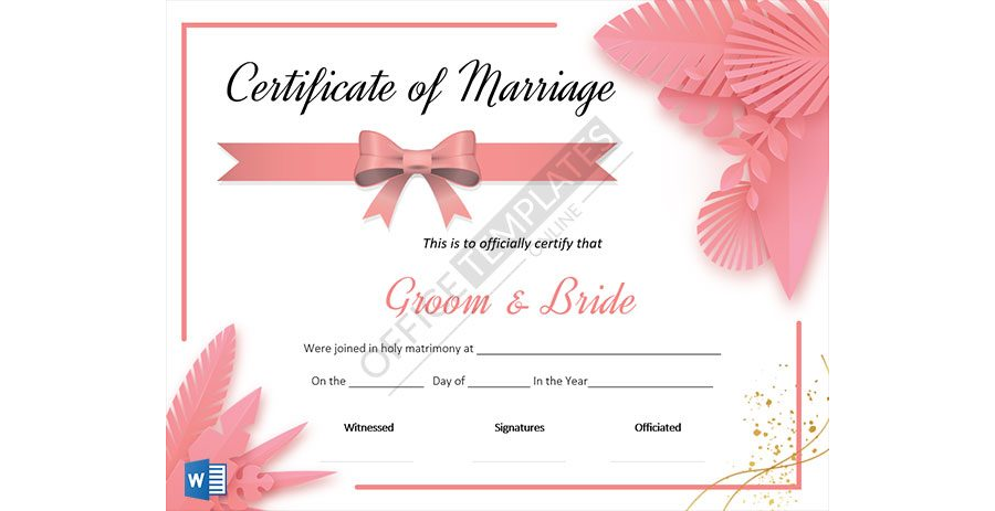 Certificate of Marriage Design for MS Word