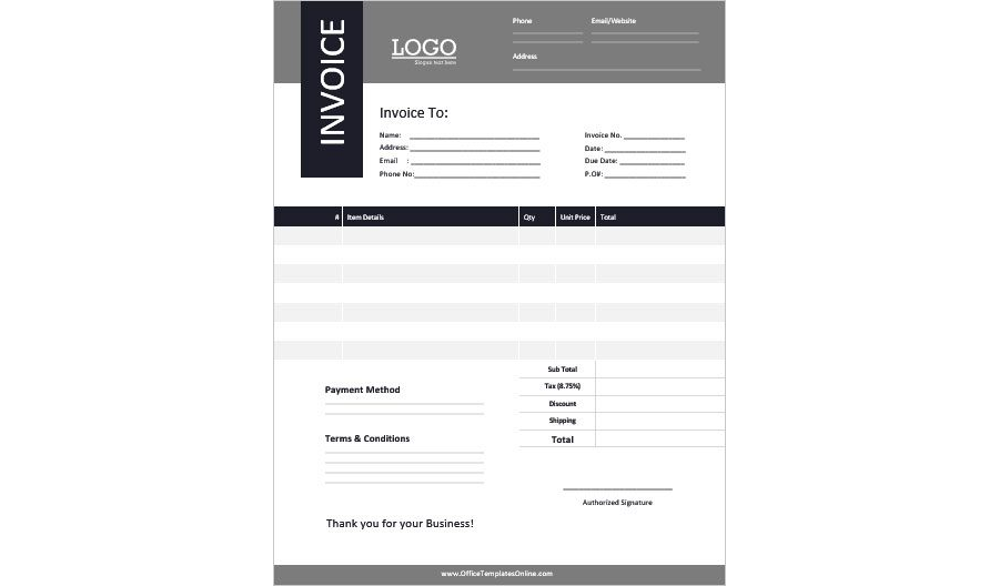 Download Blank Invoice Template for MS Word