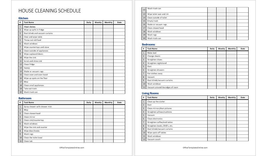 House Cleaning Schedule (PDF Version)