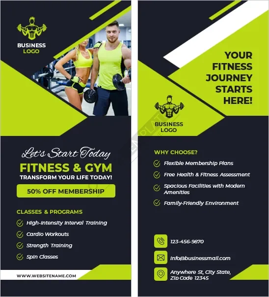 Fitness Center or Gym Membership Offers Rack Card Template