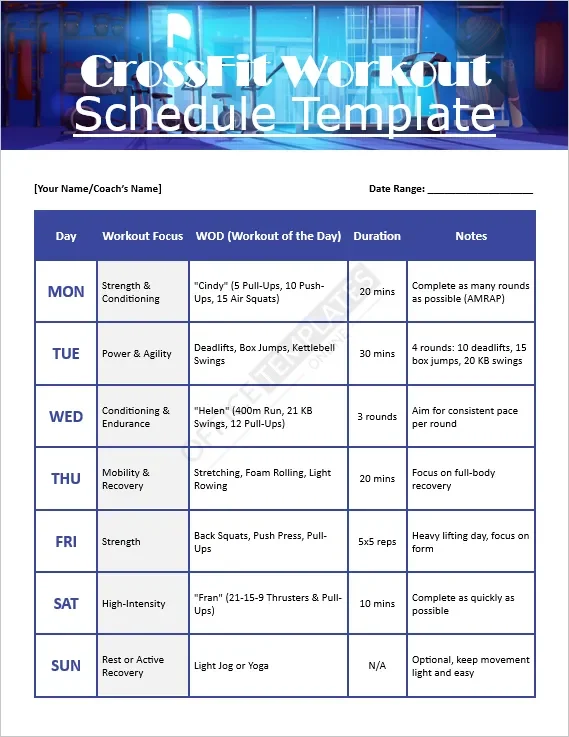 CrossFit Workout Schedule Template