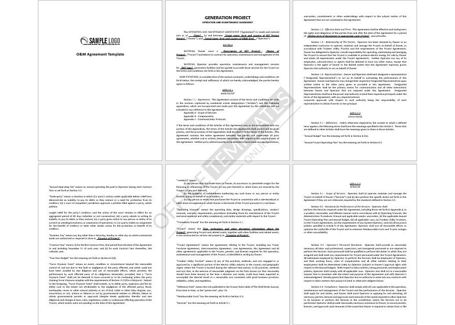 Operation and Maintenance Agreement Template