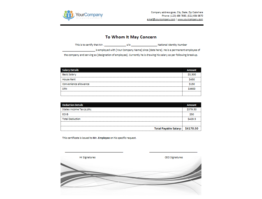 Download MS Word Salary Certificate