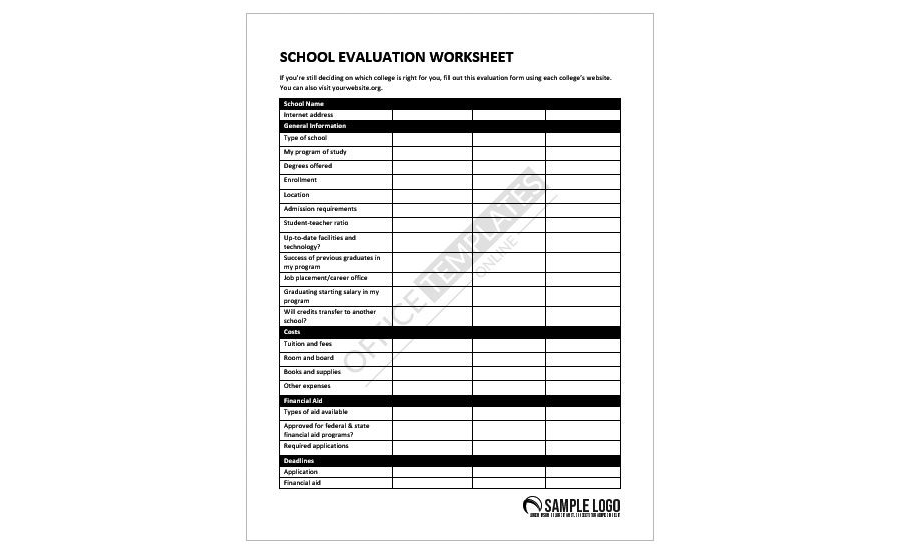 School Evaluation Worksheet