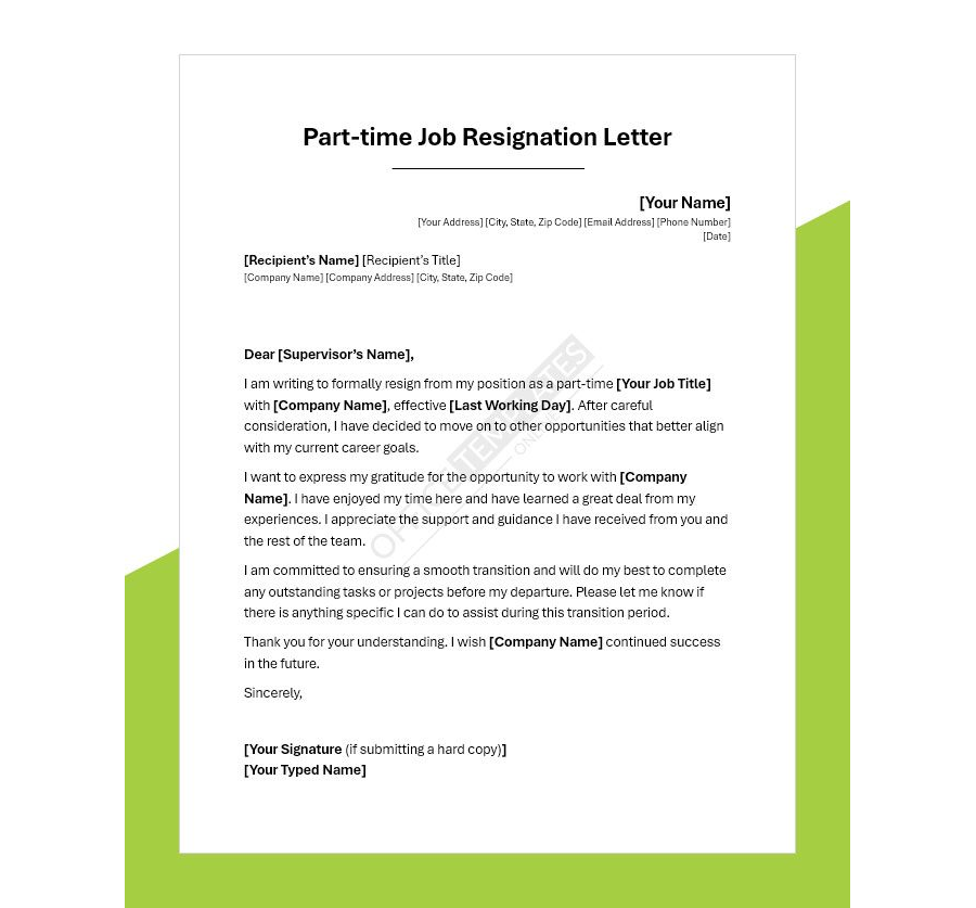 Part-Time Job Resignation Letter