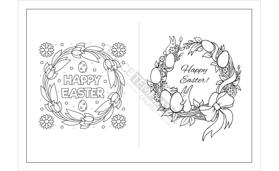 Easter Wreath With Flowers and Eggs Coloring Page Template