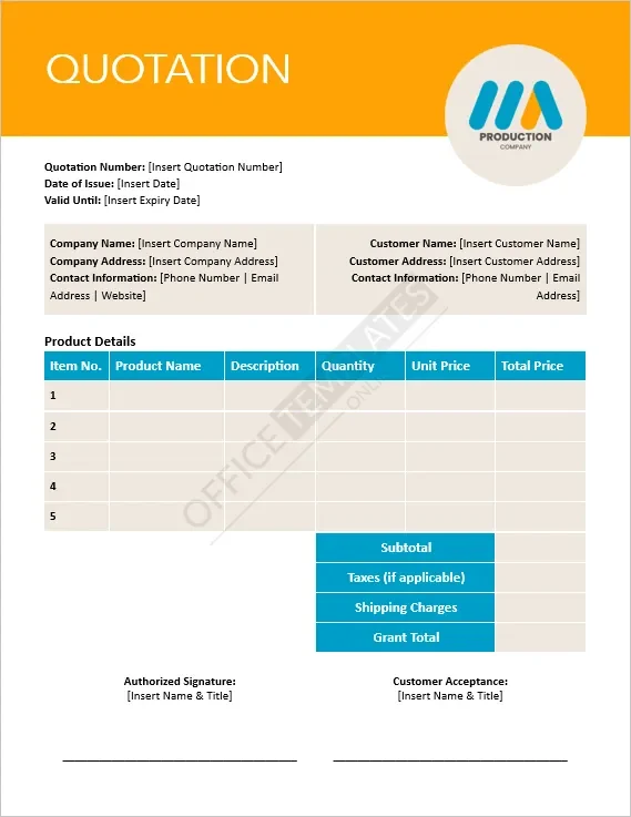 Product Price Quotation Template