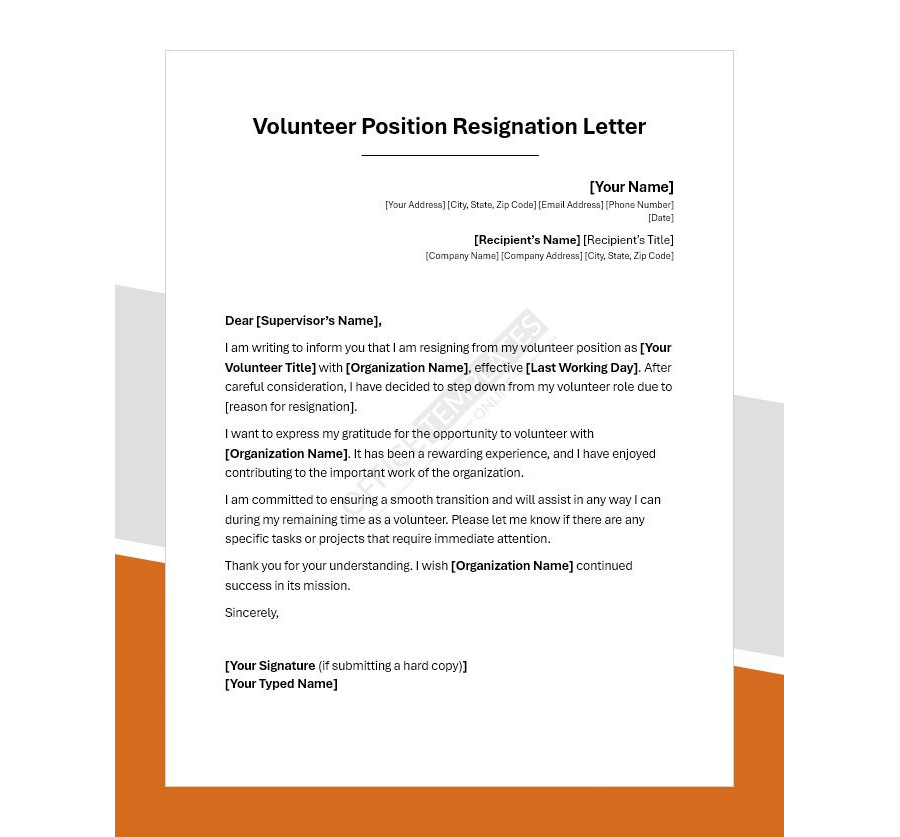Volunteer Position Resignation Letter