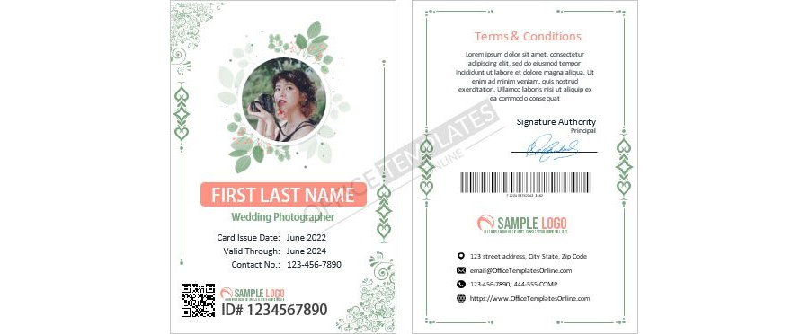 Wedding Photographer ID Card Template in MS Word