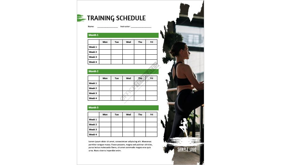 Download Monthly Fitness Schedule Format in MS Word