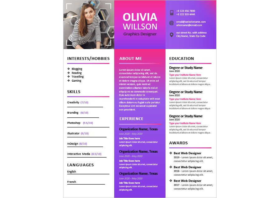 Download Modern Graphics Designer Resume Template for MS Word