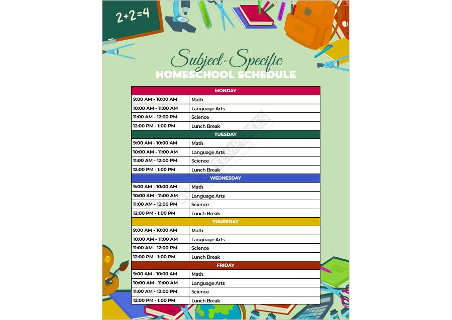 Subject-Specific Homeschool Schedule Template