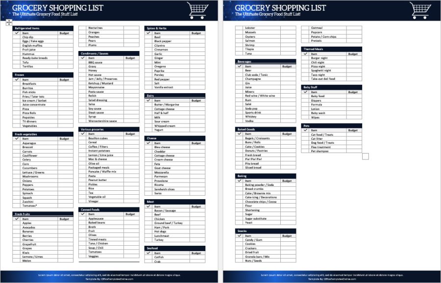Download Shopping Grocery List Template for Food Stuff - MS Word Version