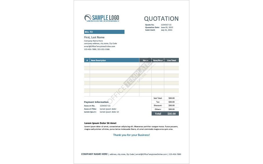 Hourly Price Estimate Template in MS Word