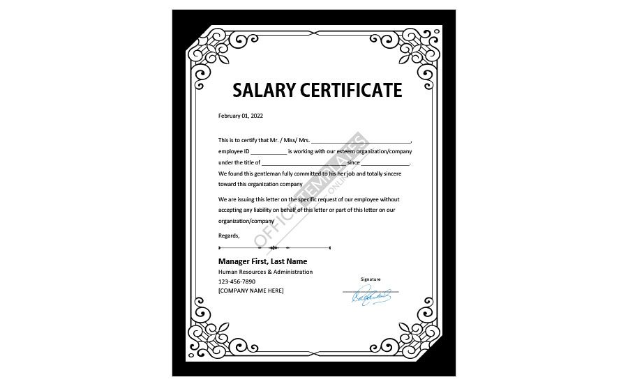 Download Employee Salary Certificate Format in MS Word