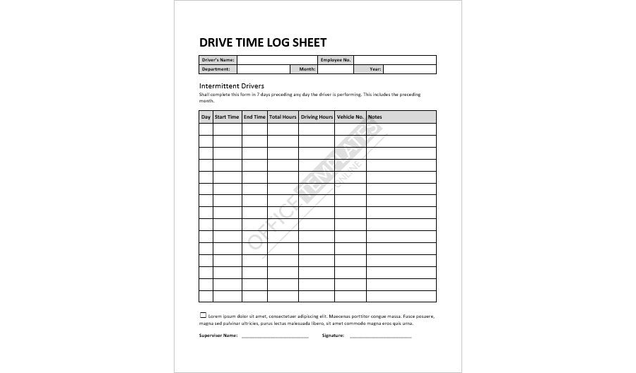 Drive Time Log Sheet Template
