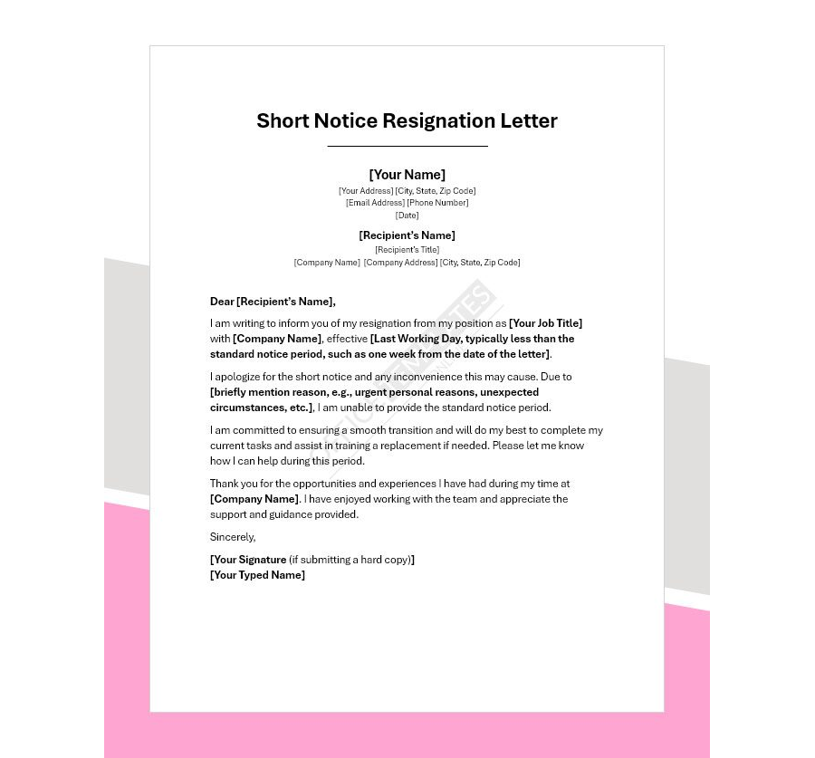 Short Notice Resignation Letter
