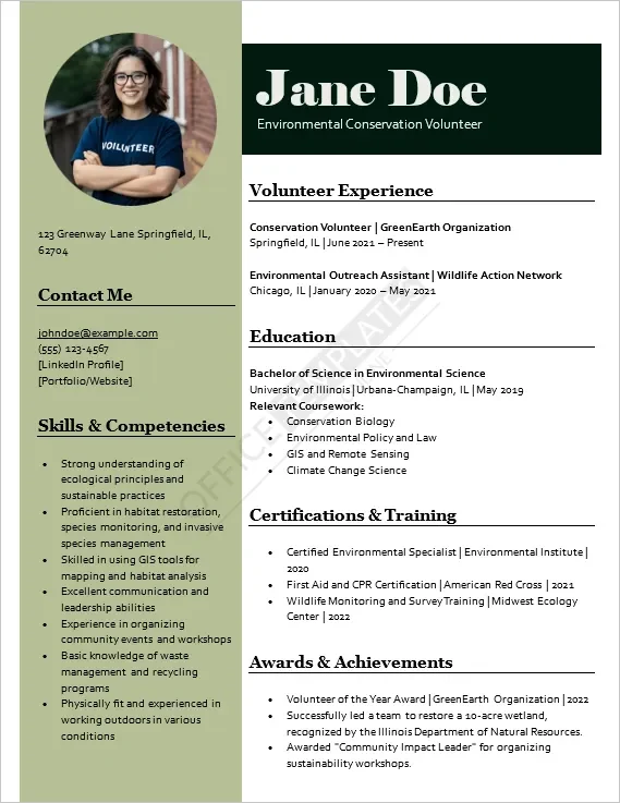 Environmental Conservation Volunteer Resume Template