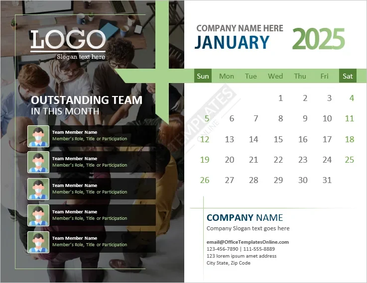 Download Month Calendar Template with Outstanding Team Members of the Month