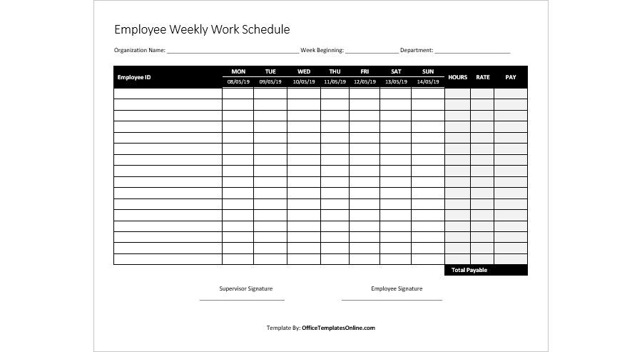 Employee Weekly Work Schedule (PDF Version)