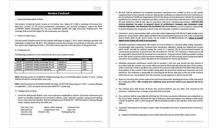 Bio-Medical Service Contract