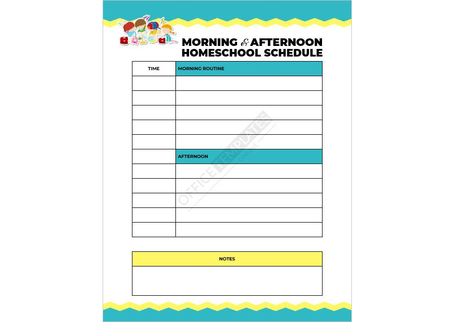 Morning and Afternoon Homeschool Schedule Template