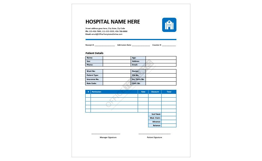 Download Receipt Format for Hospital or Medical Center in MS Word