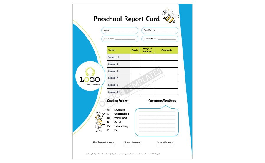 Download Best Preschool Report Card Design in MS Word