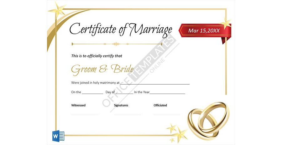 Marriage Certificate Template for MS Word