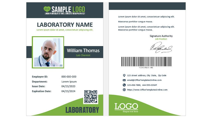 Download Lab Chemist ID Card Sample in MS Word