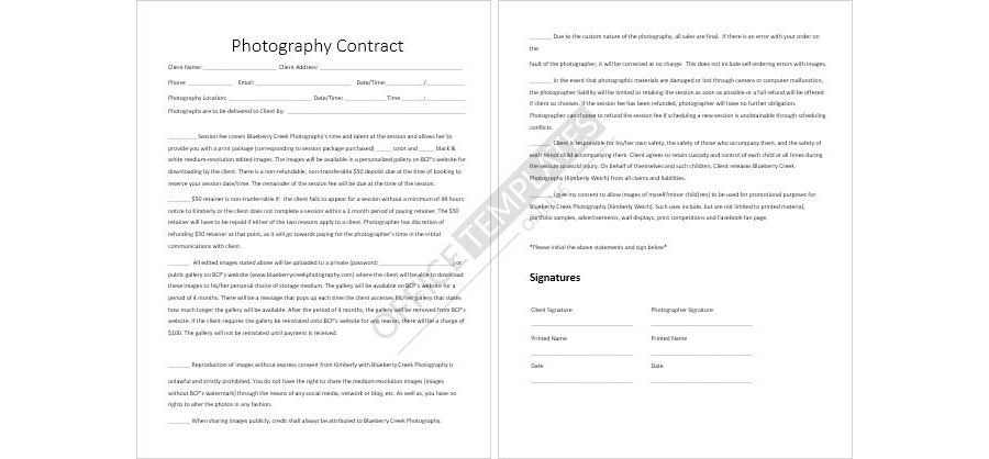 Simple Photography Contract Template