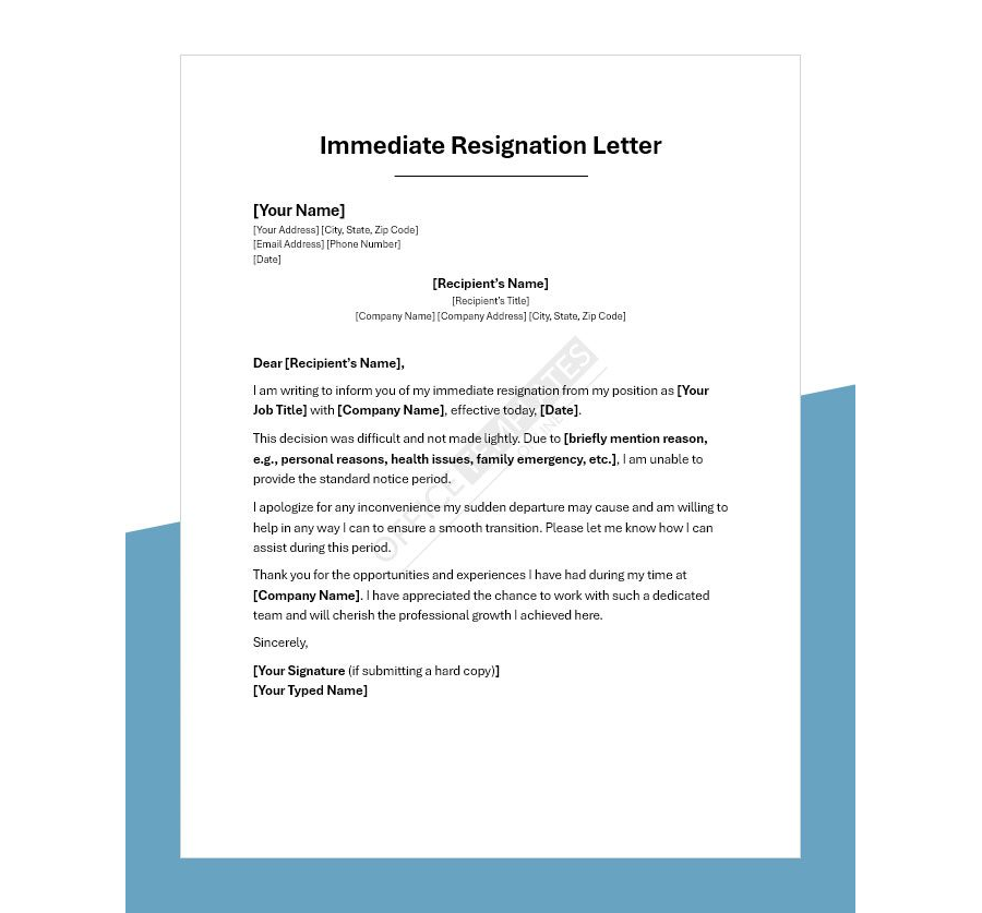 Immediate Resignation Letter Template