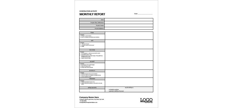 Downlod Monthly Construction Report Template