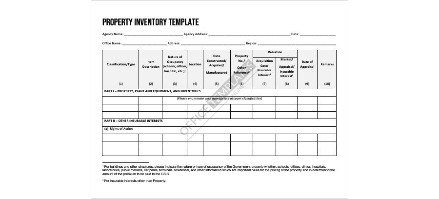 Download Property Inventory Form Template for MS Word