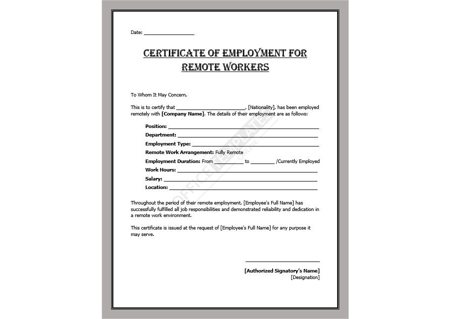 Certificate of Employment for Remote Workers