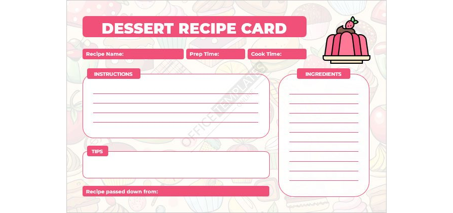 Dessert Recipe Card Template